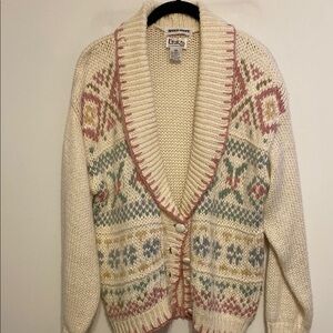 Erika Cream and Pink Cardigan Sweater with Nordic Pattern